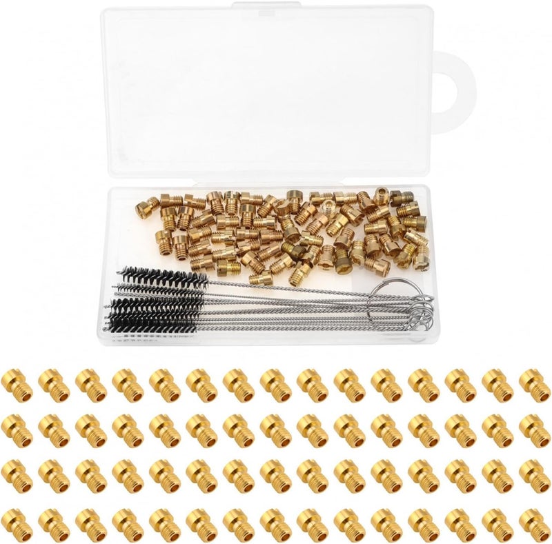 Windance 60 pcs/Box Brass Carburetor Main Jet Kit #50 - #198 Fit for Nibbi Keihin Nibbi Keihin CVK PE PZ CV VB VD VE GY6 99101-393 99101-GHB-000 with 5 Cleaning Needles 5 Brushes - Image 1